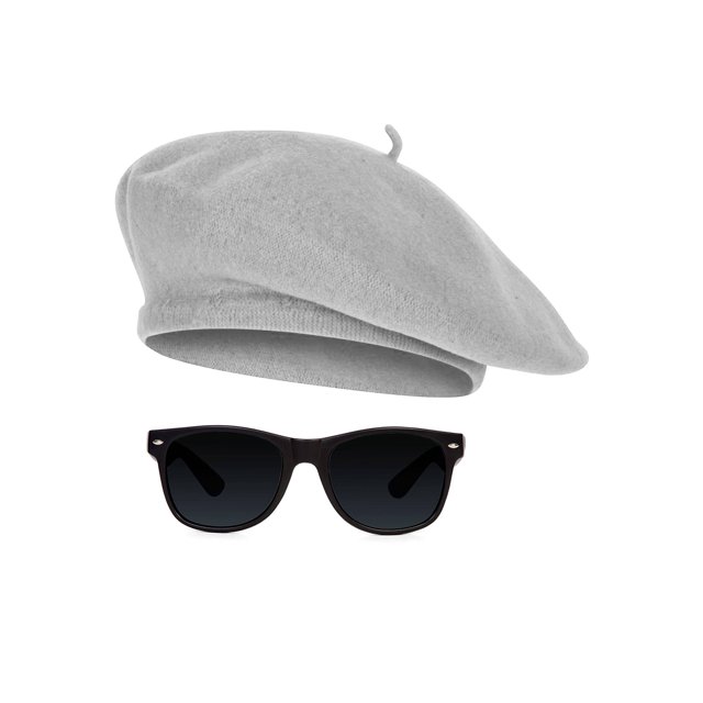 1950s Beatnik Hipster Combo Kit Beret and Sunglass, Lt Grey