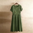 thumbnail image 4 of QUNYINEY Long Womens Dress Short Sleeve Cotton Linen Floral Embroidered A Line Dress Crew Neck Casual Loose Fit Summer with Pockets Dresses, 4 of 8