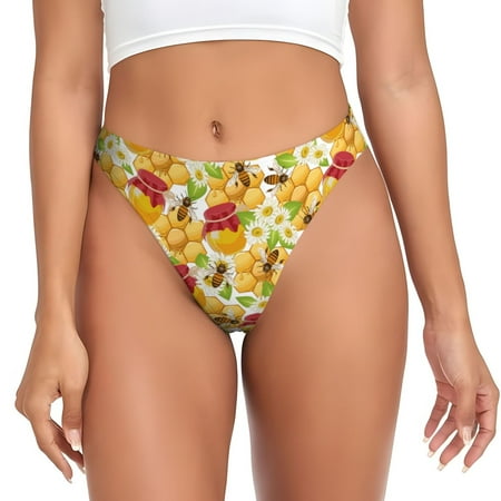 Sigee Bees Honeycomb Jars Of Honey Flowers for Women s G-String Panty  Low Rise  Soft Lace Perfect for Everyday Wear or Special Occasions-XX-Large