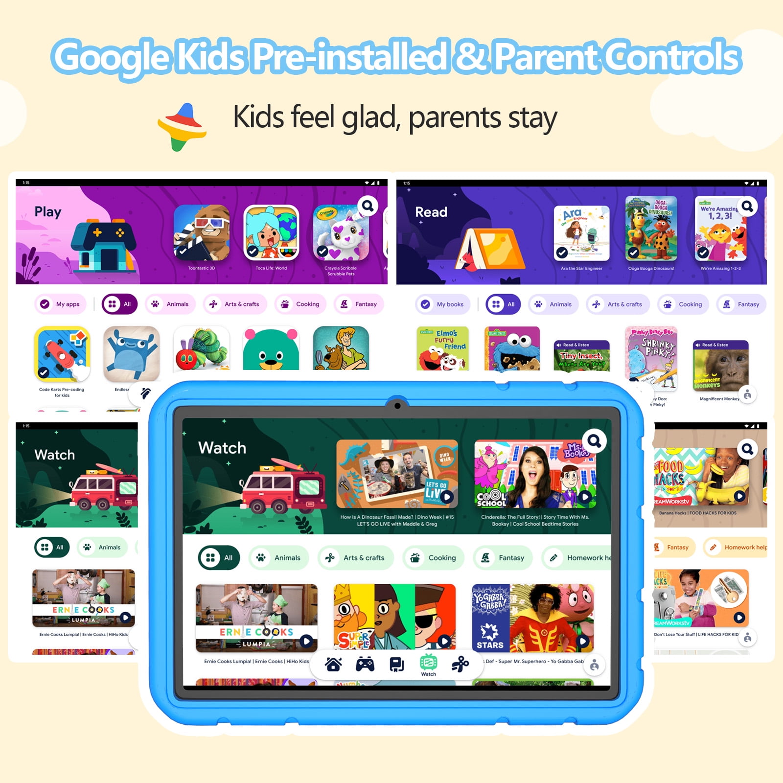 Android 15 Tablet, 10.1 inch Kids Tablet, Octa-core CPU, 20GB+128GB+1TB Expand Tablets for Kids with Kids Space, Parental Control, 6000mAh Big Battery, HD Touchscreen Display Tableta