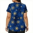 thumbnail image 3 of Stichou Christmas Scrub Tops for Women with Pockets Snowflake Graphic Medical Uniforms Short Sleeve Happy V-Neck Loose Fit Stretchy Scrub Plus Size Dark Blue M, 3 of 5