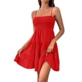thumbnail image 3 of Laqbezok Spaghetti Strap Summer Dress, Smocked Bodice Tiered Ruffle Mini Sun Dress, Casual Sleeveless Beach Party Dress, Solid Color Flowy Short Dress, 3 of 8