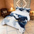 thumbnail image 3 of Manfei Modern Abstract Ink Full Size Comforter Sets, Fluid Marble Bedding Comforter Set, Blue White Gold, Reversible 3pcs, 1 Comforter and 2 Pillowcases, 3 of 6
