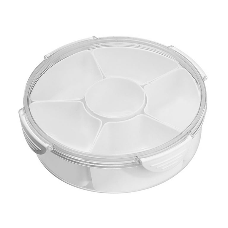 Yasu Fruit Tray with Compartments Airtight Food Storage Container Fruit Tray with Lid 4/6 Compartments Divided Snack Box Container, Size: Round