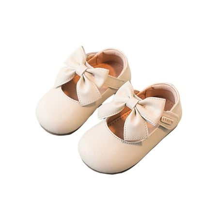 

Gomelly Girl s Dress Shoes Ankle Strap Flats Magic Tape Mary Jane Anti-Slip Princess Shoe Girls Kids Flat Sandals Beige 6C