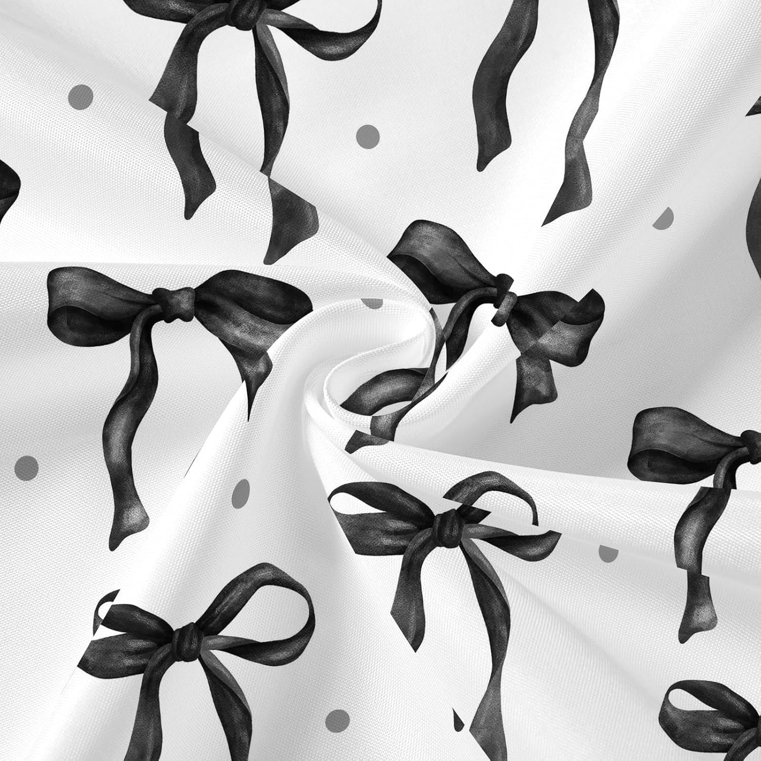 Cute Bow Shower Curtain, Black Aesthetic Bowknot Shower Curtain for Bathroom, Modern Minimalist White Waterproof Fabric Shower Curtain Set