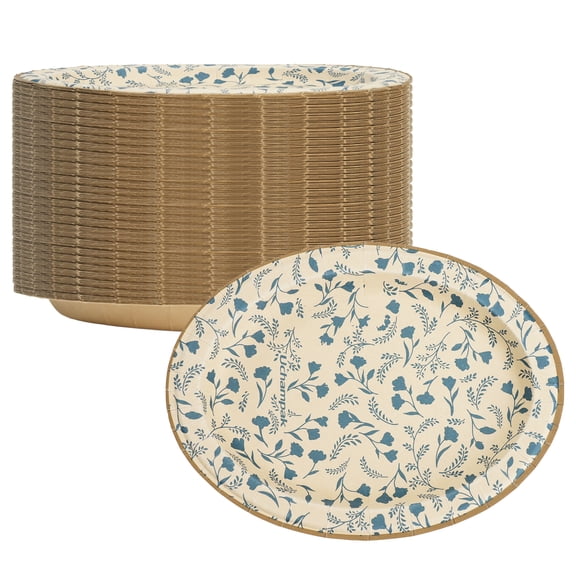 Verdelife Disposable Paper Plates, 8.5'' Vintage Floral Plates 50 Count, Plates for Tea Party, Baby Shower, Bridal Shower, Birthday, Wedding and Any Celebration