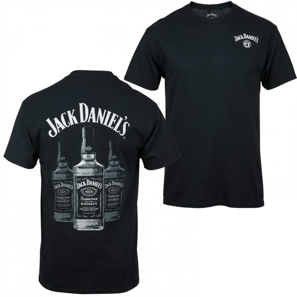 Jack Daniel's T-Shirt à Imprimé avant et Arrière de Triple Bouteilles de Whisky - Petit