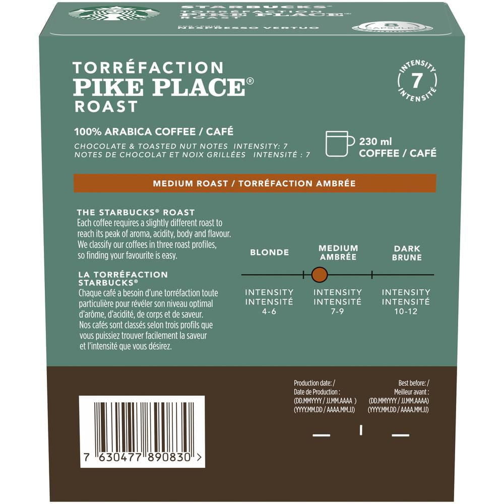 Starbucks Pike Place Medium Roast Coffee, Capsules for Nespresso Vertuo, 8 count, 100g/3.5 oz. Box {Imported from Canada}