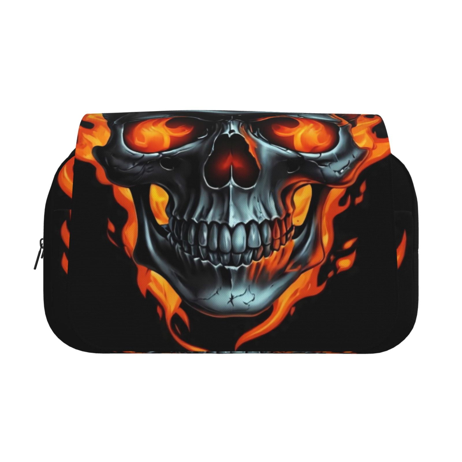 Rateoe Flame Metal Skull Pattern Double Clamshell Pen Case, Storage Organizer with Two Zipper Compartments– Holds Up to 50 Pencils & Pens