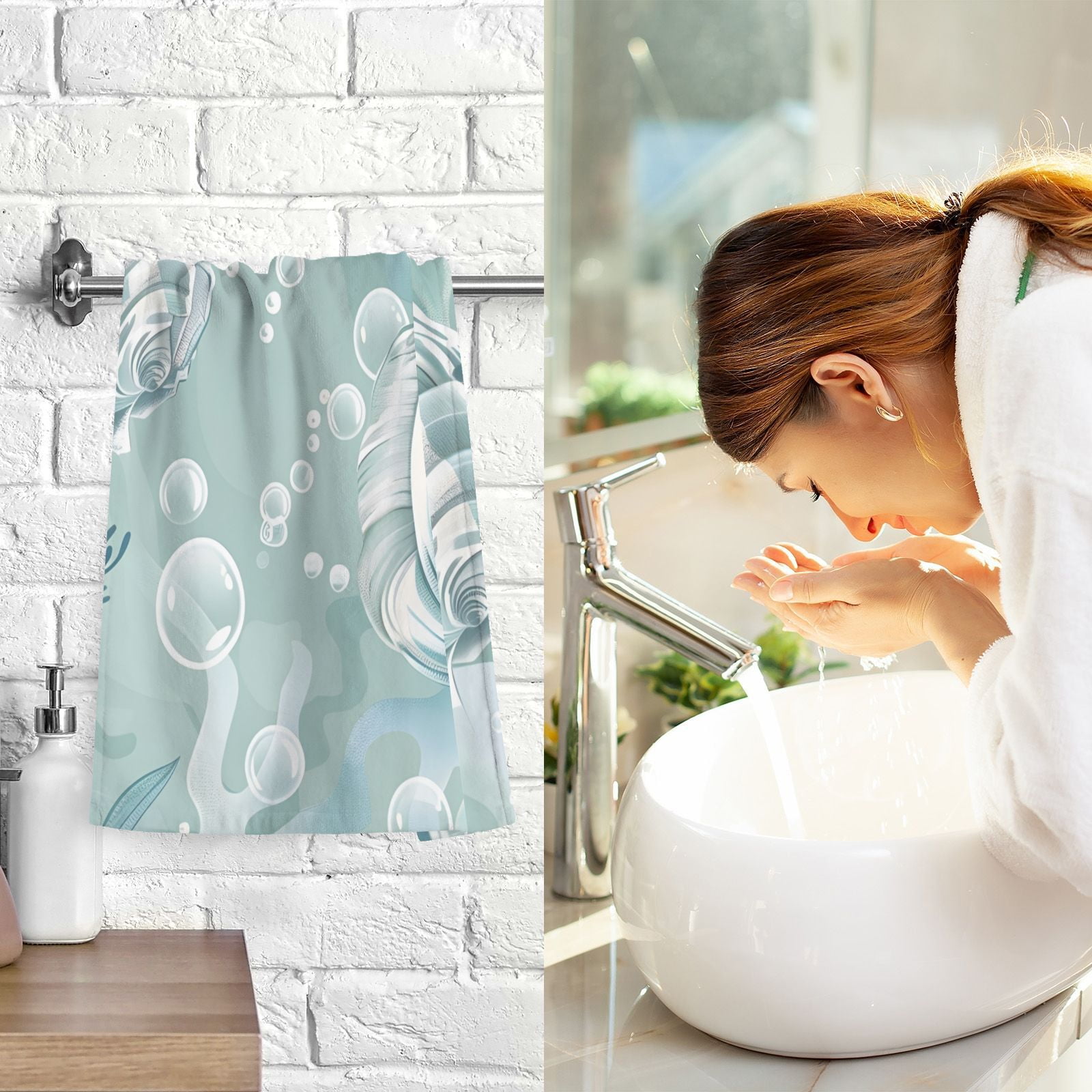 Seashells Algae Bubbles Hand Towels Cotton Bath Towels Large Face Towels Absorbent for Bathroom 2 Packs