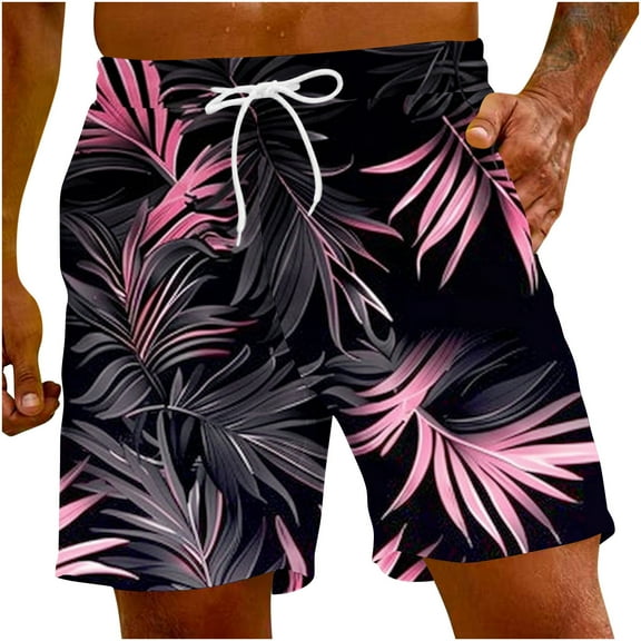 LMOIPLI Men's Plus Size Hawaiian Print Beach Shorts Elastic Waist Drawstring Quick Dry Casual Vacation Bathing Suit with Pockets Multicolor XL