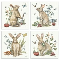 Stupell Industries Spring Woodland Rabbits Animals Painting Unframed Art Print Wall Art, 12 x 12, Set of 4