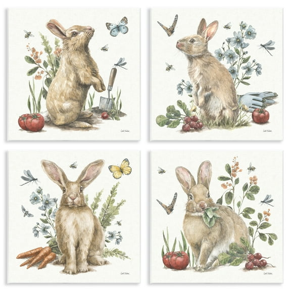 Stupell Industries Spring Woodland Rabbits Animals Painting Unframed Art Print Wall Art, 12 x 12, Set of 4