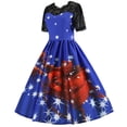 thumbnail image 3 of Aoochasliy Christmas dresses Women Clothes Vintage Xmas Printing Dress Round Neck Splicing Soft Cultivation Trendy Evening Party Dress, 3 of 8