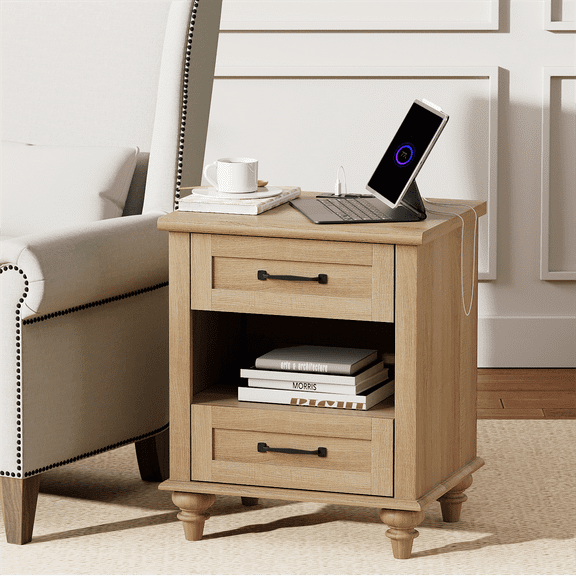 FITUEYES Indoor Medium Density Fiberboard Rectangle End Table, Oak