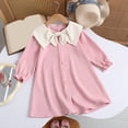 thumbnail image 5 of CPNG Girls Summer Dresses Ruffle Sleeve A-Lined Dress Bow Peter Pan Collar Long Sleeve Sleeveless Button Decor Dress, 5 of 9