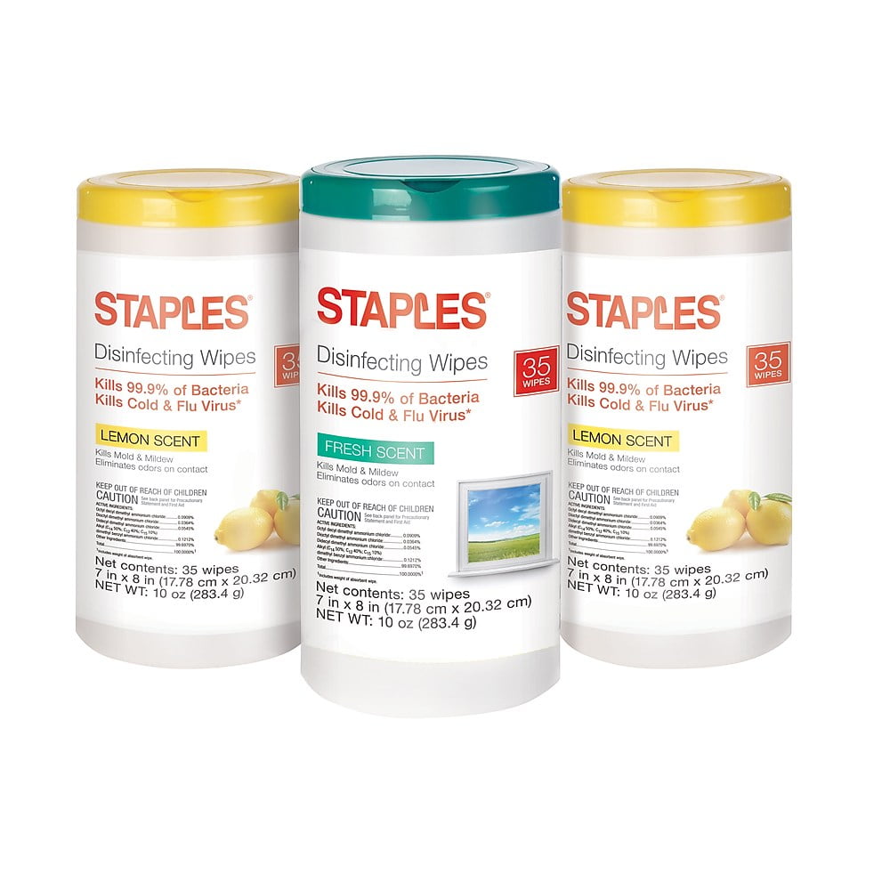 Staples Disinfecting Wipes Value PK 35 Wipes Canister 3 Canisters/PK