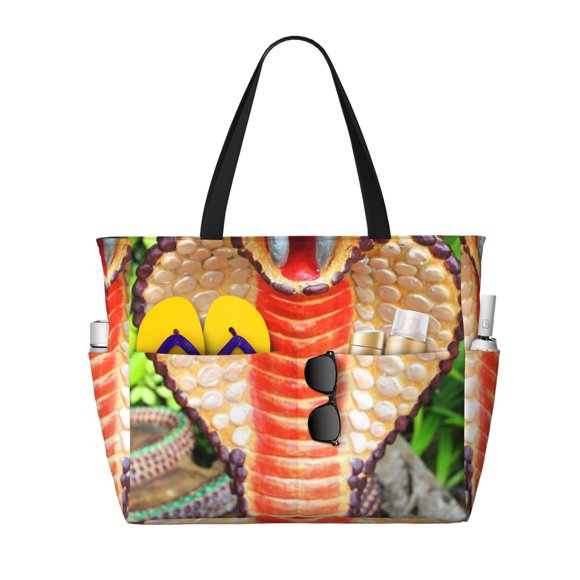 Sikiie Cobra Snake Print Large Capacity Beach Travel Bag, Waterproof Zipper Handbag Sports Bag Camping Bag, Multi-Pocket Handbag Shoulder Bag, Unisex