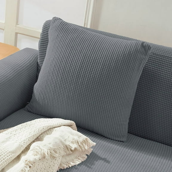 XmhyTop 2 Packs 16x16 Inch Neutral Striped Corduroy Throw Pillow, Soft Plush Square Cushion for Rustic Farmhouse Boho Living Room Couch Sofa Bed, Grey