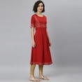 thumbnail image 5 of Janasya Indian Round Neck Half Sleeve Polka Print Maroon Poly Crepe Kurta For Women, 5 of 7