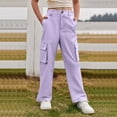 thumbnail image 2 of Staki Black Pants Girls Cargo Pants for Women High Waisted Casual Pants Baggy Stretchy Wide Leg Streetwear with Pockets(Purple,4-5 Years), 2 of 7