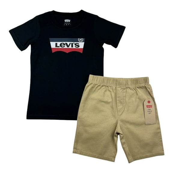 Levi's Boy's Casual Stylish Shorts & T-Shirt Outfit Set Size 6 Black/Beige