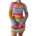 thumbnail image 1 of Qmyliery Women Mini Bodycon Dress Cutout Knitted Contrast Color Stripe Long Sleeve Dress Spring Party Club Wrapped Hip Dress, 1 of 9