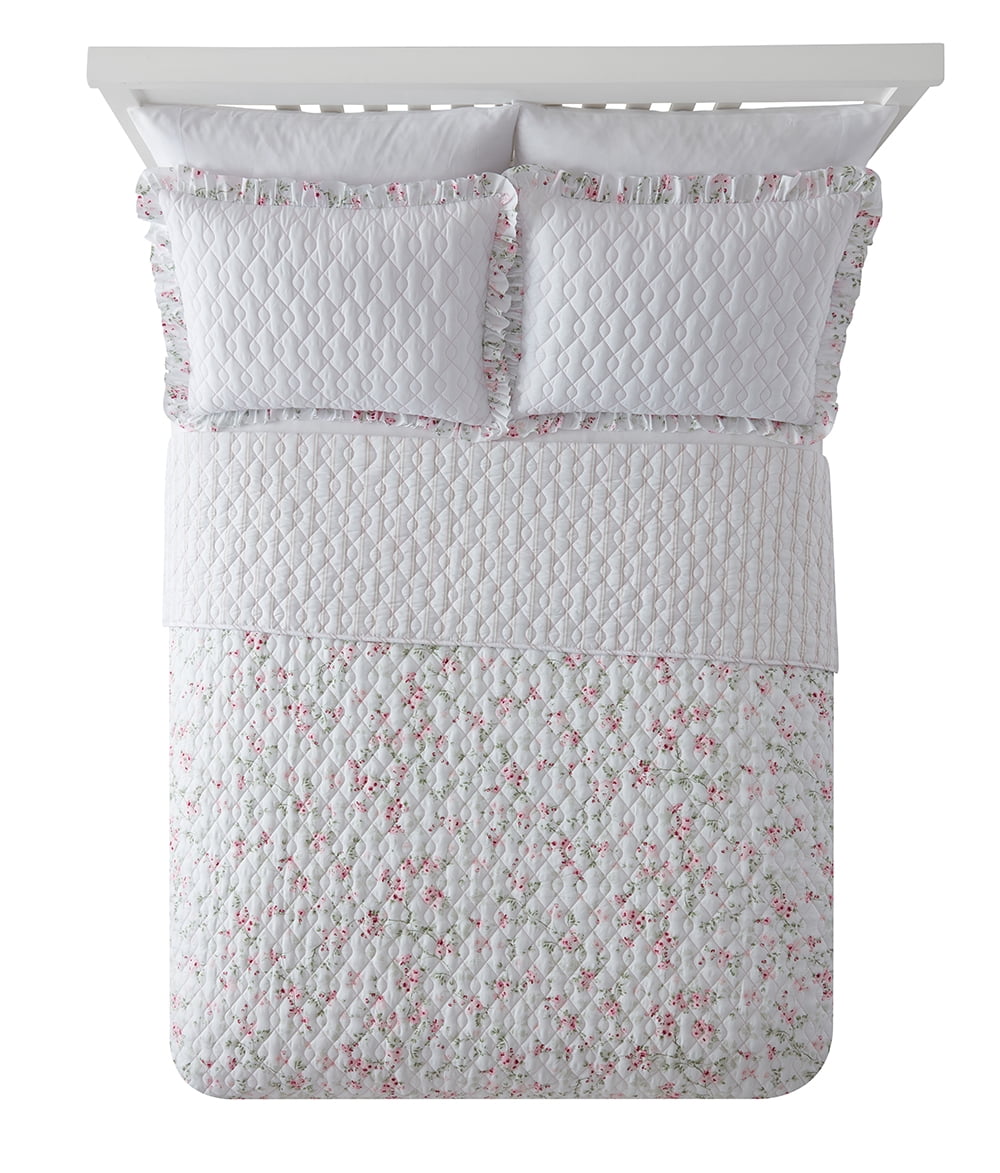 Simply Shabby Chic Reversible Cherry Blossom Floral 3-Piece Quilt Set, Full/Queen