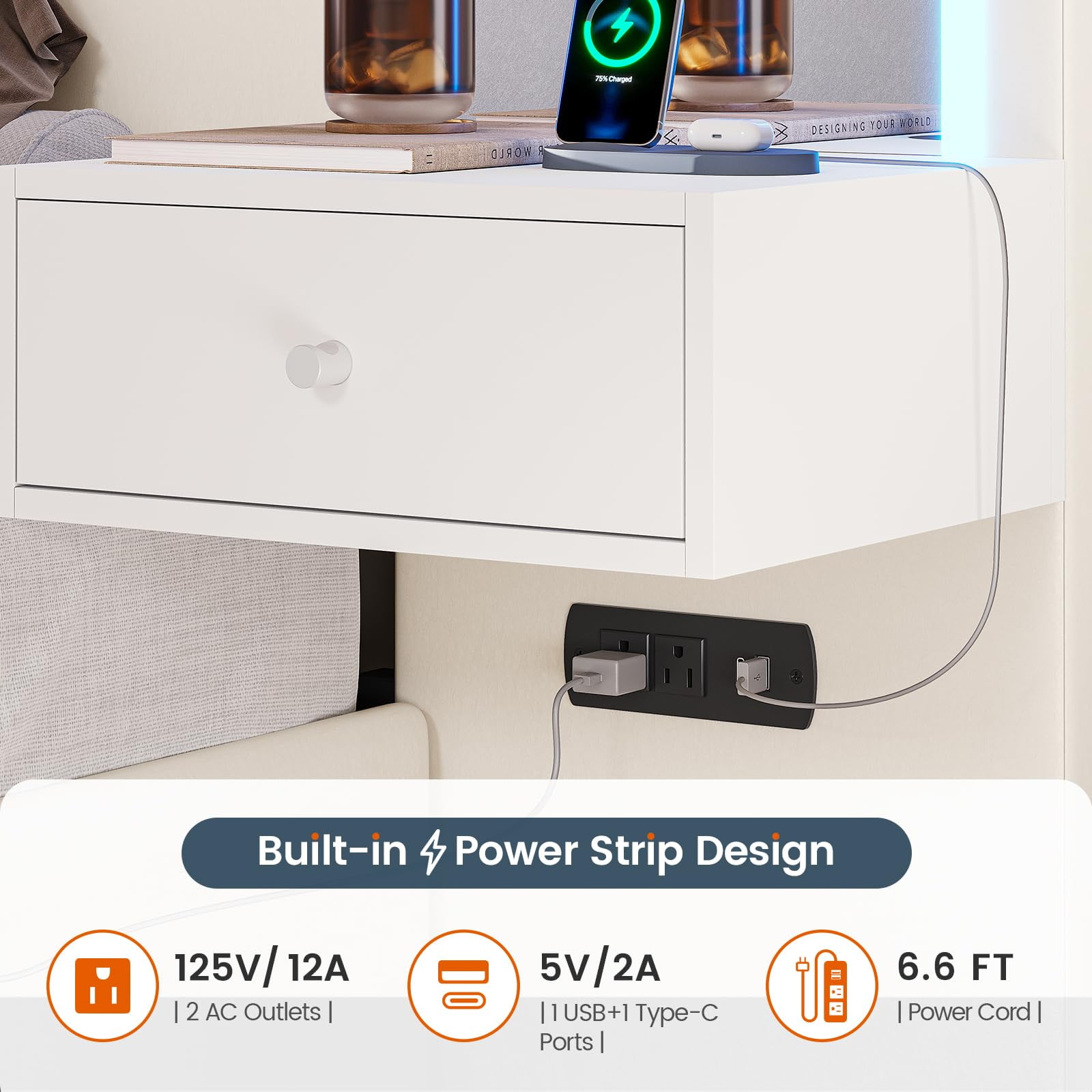 Queen Bed Frame with 2 Nighstands, Power Outlets and 4 Drawers, Upholstered Bed with Vanity Tables and Mirrors, Modern Velvet Tufted Platform Bed with Headboard & Footboard, White