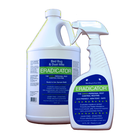 ERADICATOR for Bed Bug and Dust Mite Control / 24 oz Bug Killer Spray and 128 oz Refill Combo / Ready to Use