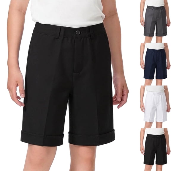DJDLJWCJ Teen Boys School Uniform Shorts 12-14 Straight Leg Flat Front Dress Shorts Solid Color Side Pocket Summer Shorts Black Size 6