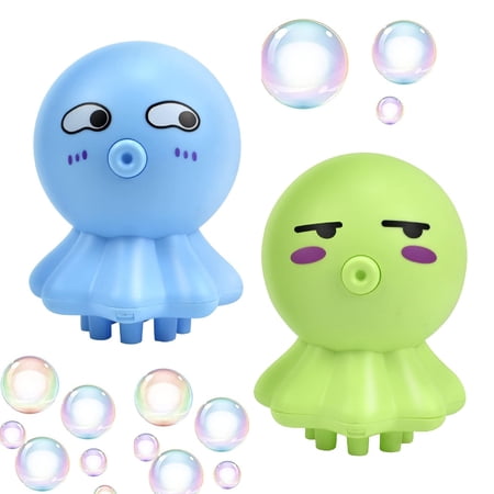 2 PCS Cute Octopus Bubble Machine Bubble Maker, Automatic Bubble Makers for Kids, Indoor Outdoor Bubble Maker Machine, Bubble Blaster for Parties Wedding Bath Toys Blue+Green