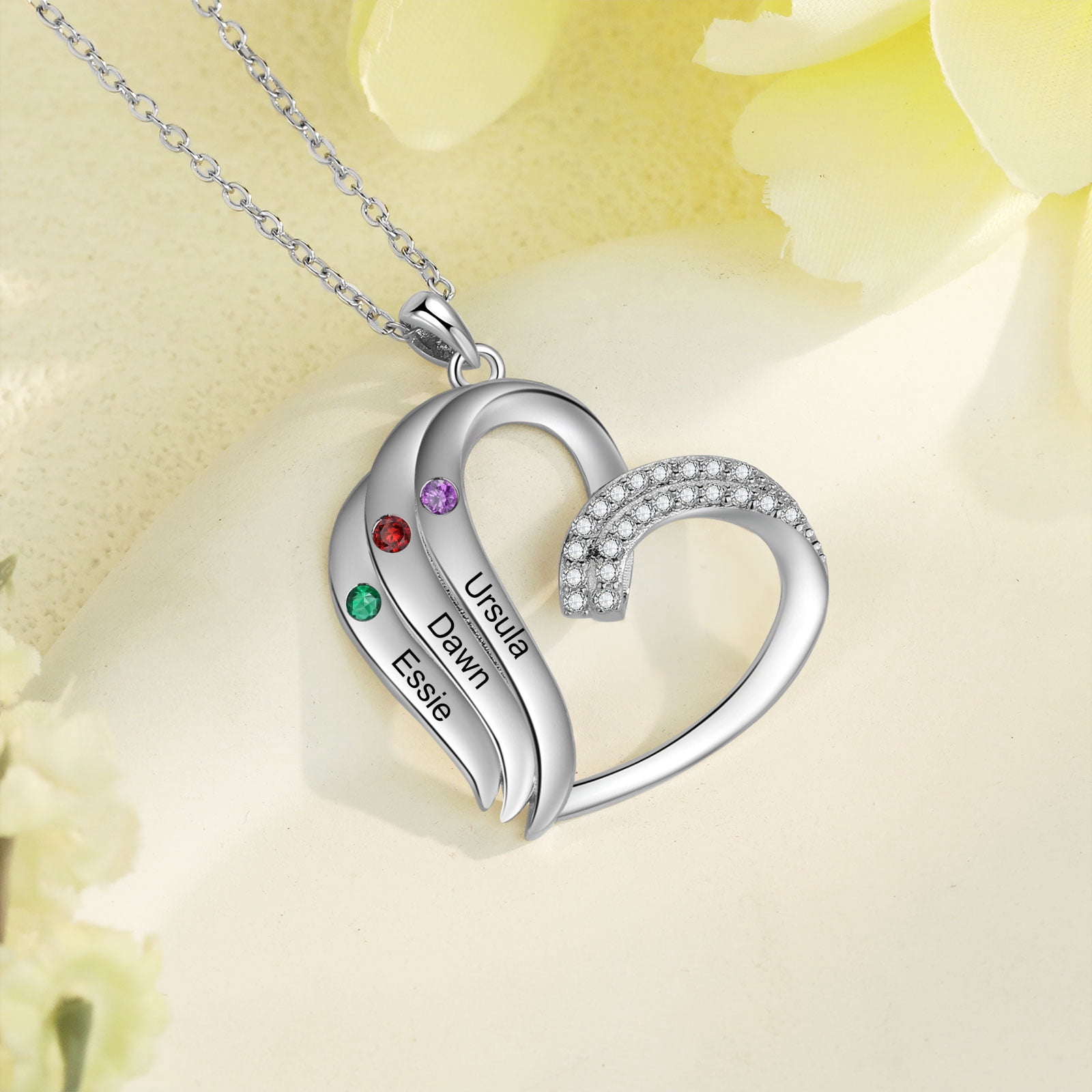 Mementos Personalized Brass Family Necklace for Women (Mother) with 3 Birthstones and Names