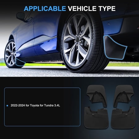 Mudguard Splash Guards Front & Rear Set for 2022-2024 Toyota Tundra 3.4L - Flexible Bendable Mud Flaps