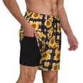 thumbnail image 2 of Fotbe Vintage Black White Plaid Sunflowe Traje de Baño para Hombre – Shorts de Natación de Secado Rápido con Forro y Bolsillos-Small, 2 of 6