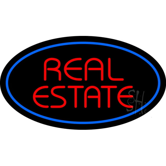 Real Estate Oval Blue LED Neon Sign 13 x 24 - inches, Black Square Cut Acrylic Backing, with Dimmer - Bright and Premium built indoor LED Neon Sign for office, and stroefront