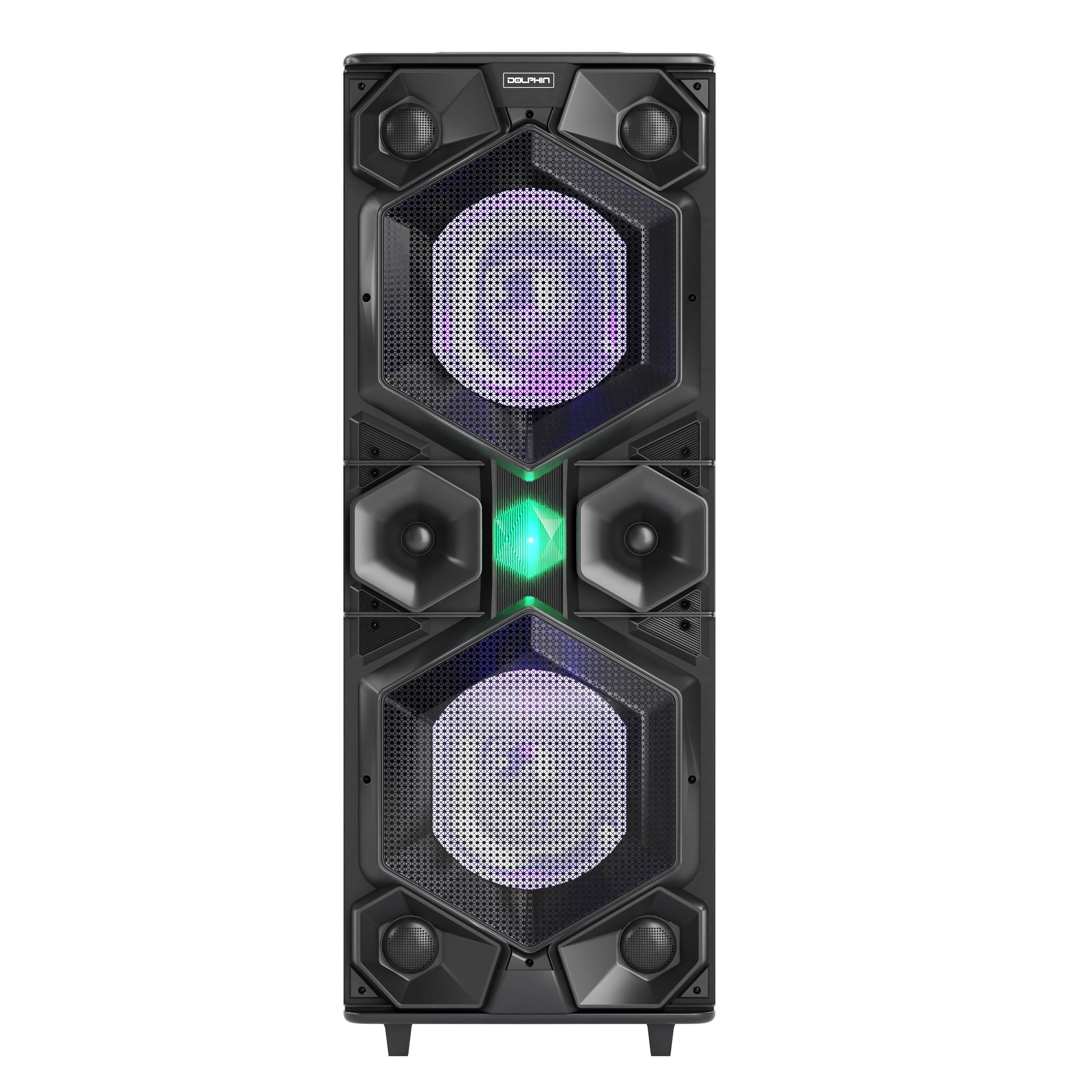 Dolphin SP155BT Party Station 7000 Watt Standing All Purpose Portable Bluetooth Speaker with Dual 15 inch Woofers and Sound Activated Blue LED Lights