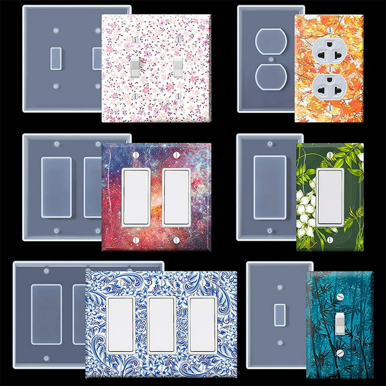 6Pcs Light Switch Cover Resin Molds , Switch Plate Silicone Molds Standard  Switch Socket Panel Epoxy Molds For DIY Decorative Wall Plate Mold Crafts