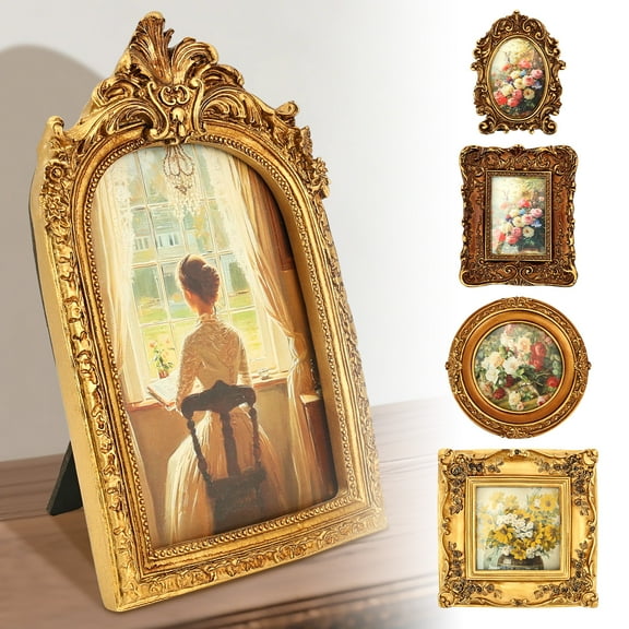 HKJUNFEI 5Pcs Vintage Picture Frame with Victorian Aesthetics Resin Antique Picture Frames for Tabletop Display Wall Hanging Home Decor