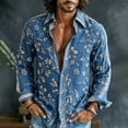 thumbnail image 2 of Men's Long Sleeve Button Down Shirt Casual Floral Pattern Vintage Shirt Bohemian Holiday Vacation Top Shirt, 2 of 5