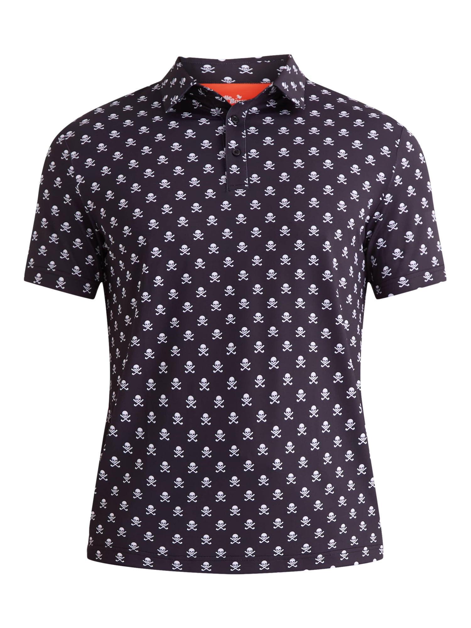 Birdie Bound Men's and Big Men's Halloween Skull Skeleton Head Print Golf Polo Shirt with Short Sleeves, Sizes S-5XL