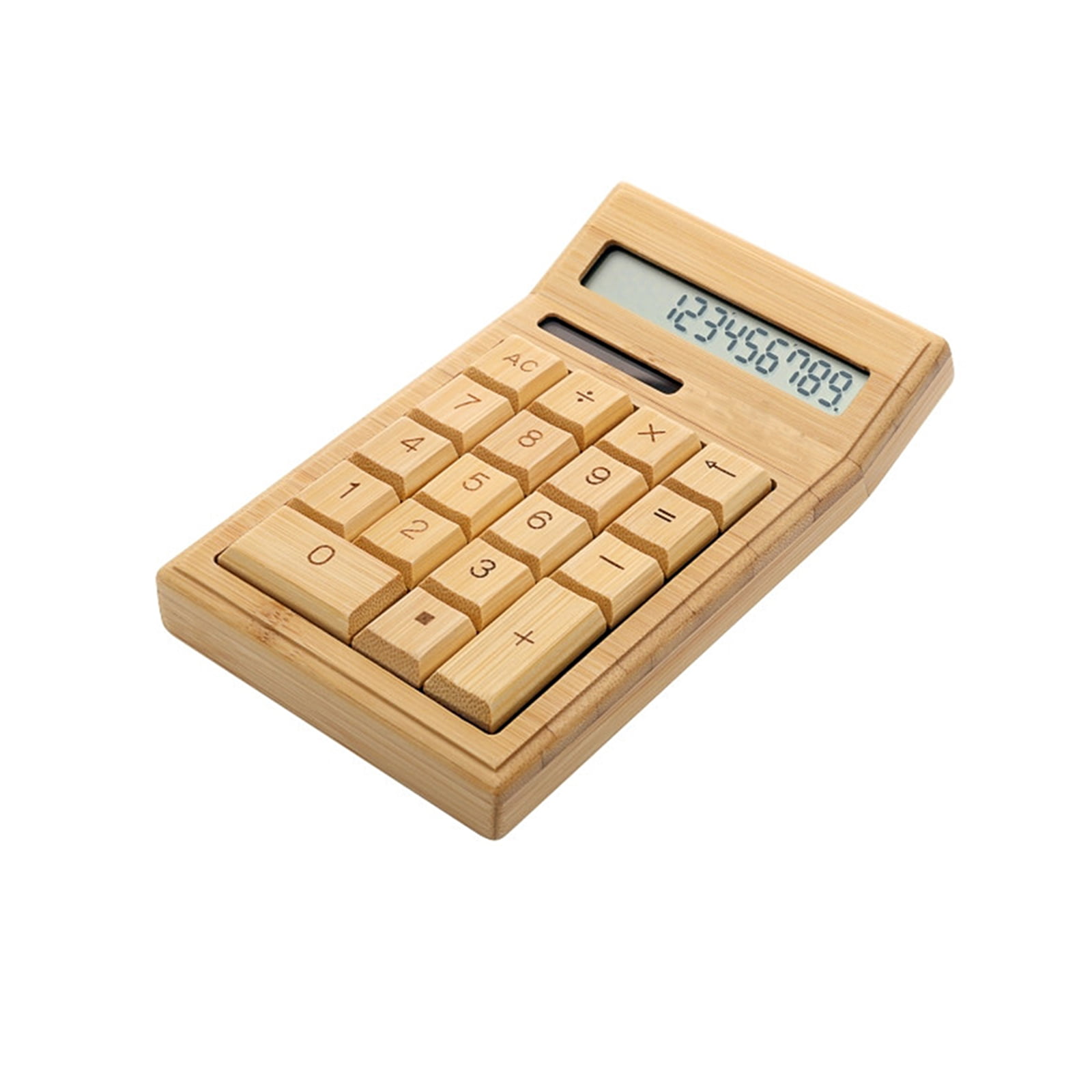 Bamboo Wooden Electronic Calculator Counter 12 Digits Solar & Battery Store 