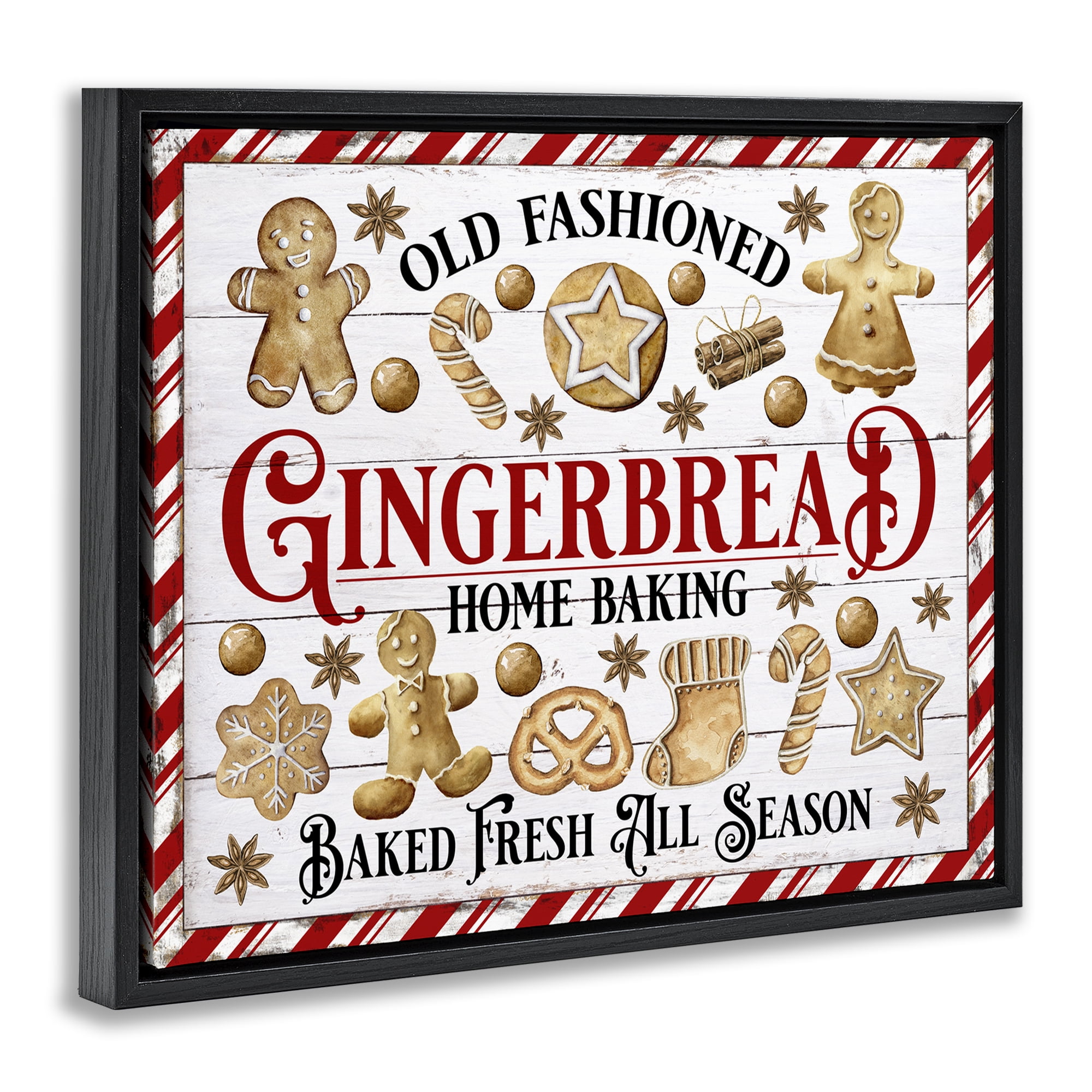Stupell Industries Old Fashioned Gingerbread Holiday Painting Black Floater Framed Canvas Art Prints Wall Art, 31 x 25