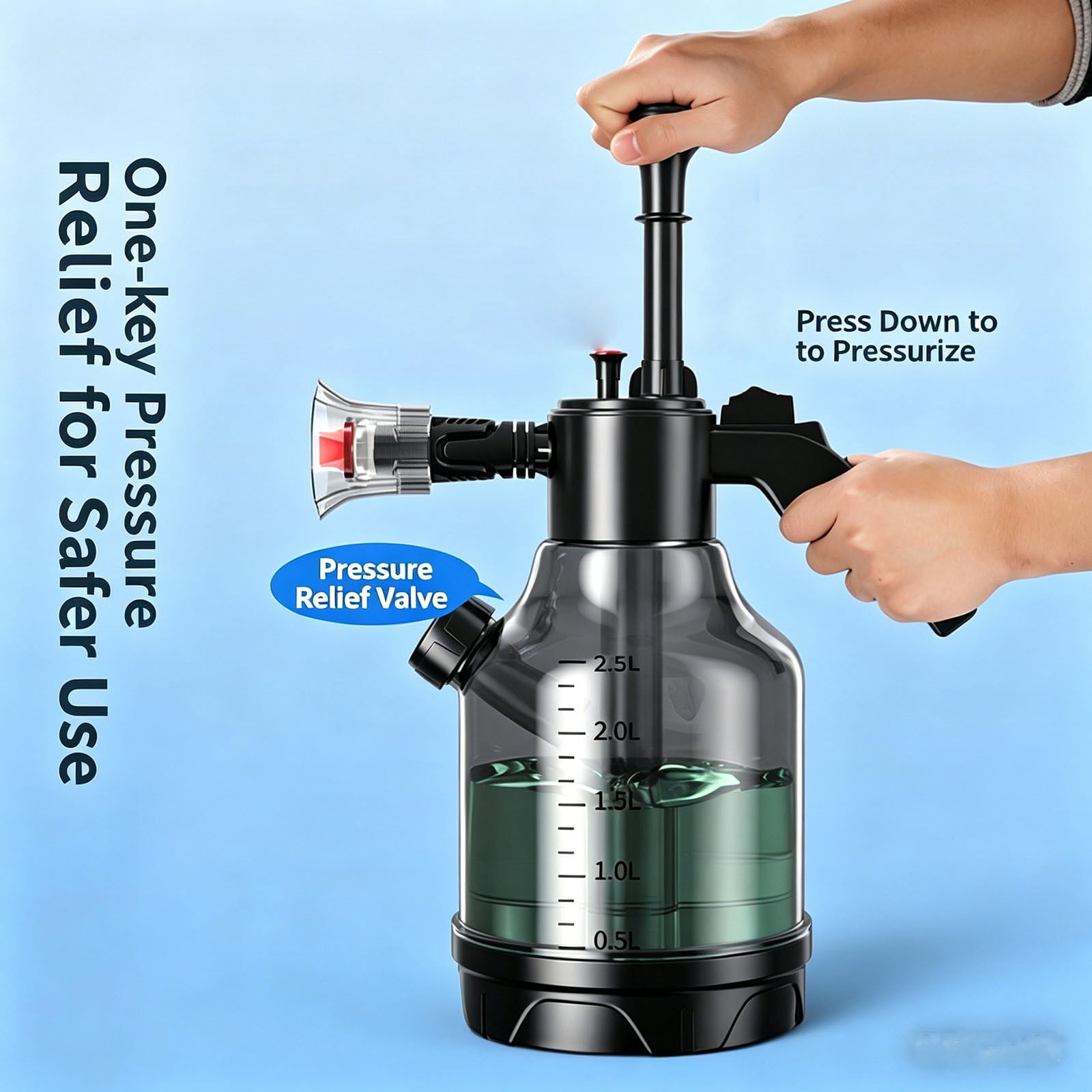 TTJ 3 L Manual High-Pressure Car Wash Foam Sprayer Bottle Pump-Action Foam Cannon For Household Car Cleaning Multi-Nozzle Includes Windproof Spray Head And Watering Nozzle