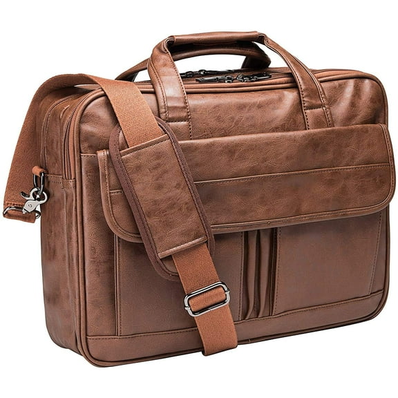 seyfocnia Men's Business Travel Briefcase Leather Handmade Messenger Bags Laptop Bag