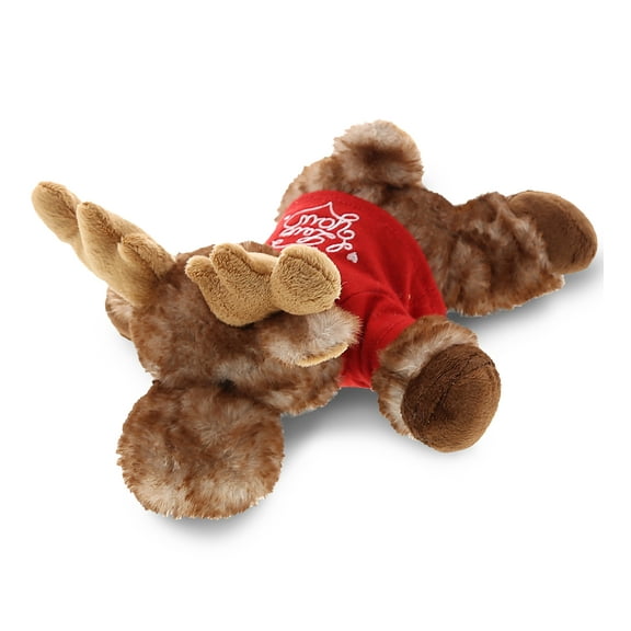 DolliBu I LOVE YOU Plush Brown Lying Moose – Cute Stuffed Animal with Red Shirt for Valentine, Anniversary, Romantic Date, Boyfriend, or Girlfriend Gift – 9.5 Inches