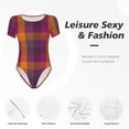 thumbnail image 6 of Naloa Purple Yellow Buffalo Plaid Women's Short-Sleeved Onesie, One-Piece Swimsuit for Parties, dates, clubs - X-Large, 6 of 9