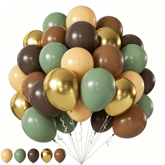 CYFW Green and Brown Balloons,60Pcs 12Inch Sage Green Dark Brown Nude Gold Balloons for Jungle Woodland Baby Shower Birthday Party Decorations Green and Brown Balloons