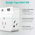 thumbnail image 3 of KMC Surge Protector Wall Tap, 3-Outlets, USB-C PD, USB-A Port, Wall Outlet Extender, White, 3 of 10